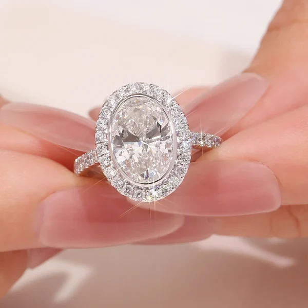 captivating halo engagement ring in platinum with oval lab grown diamond 9